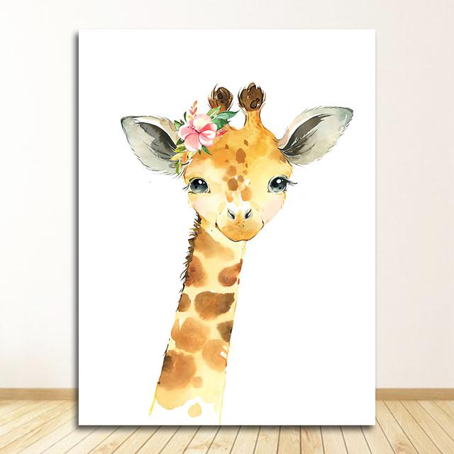 Canvas Painting Nursery Wall Pictures Kids Room Decor Cute Deer Zebra Lion Rabbit Pig Flower Nordic Posters And Prints Wall Art