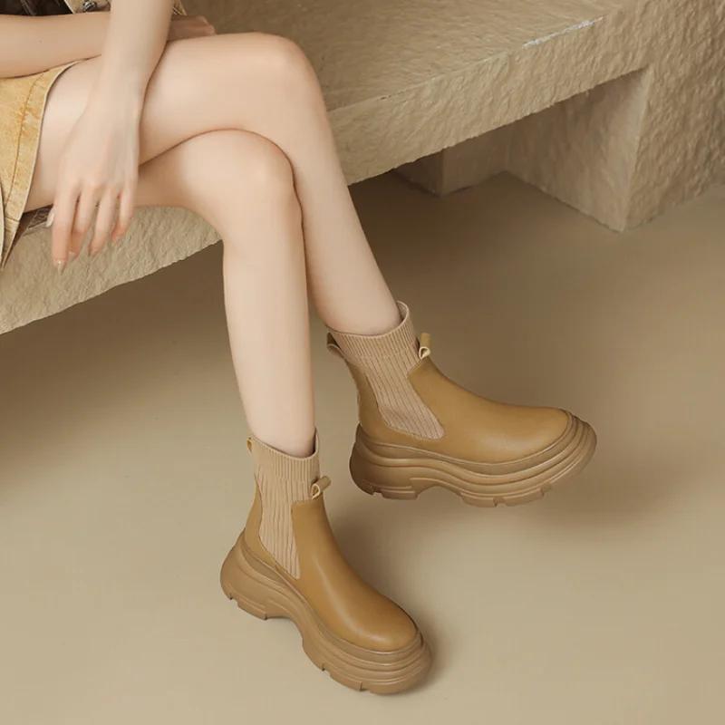 Winter New Sponge Cake Thick Bottom Elastic Socks Boots for Women's Fashion Style Versatile Short Legged Boots