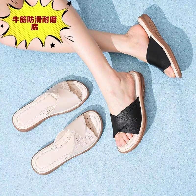 Leather beef tendon soft-soled slippers women's summer wear sandals non-slip women's shoes