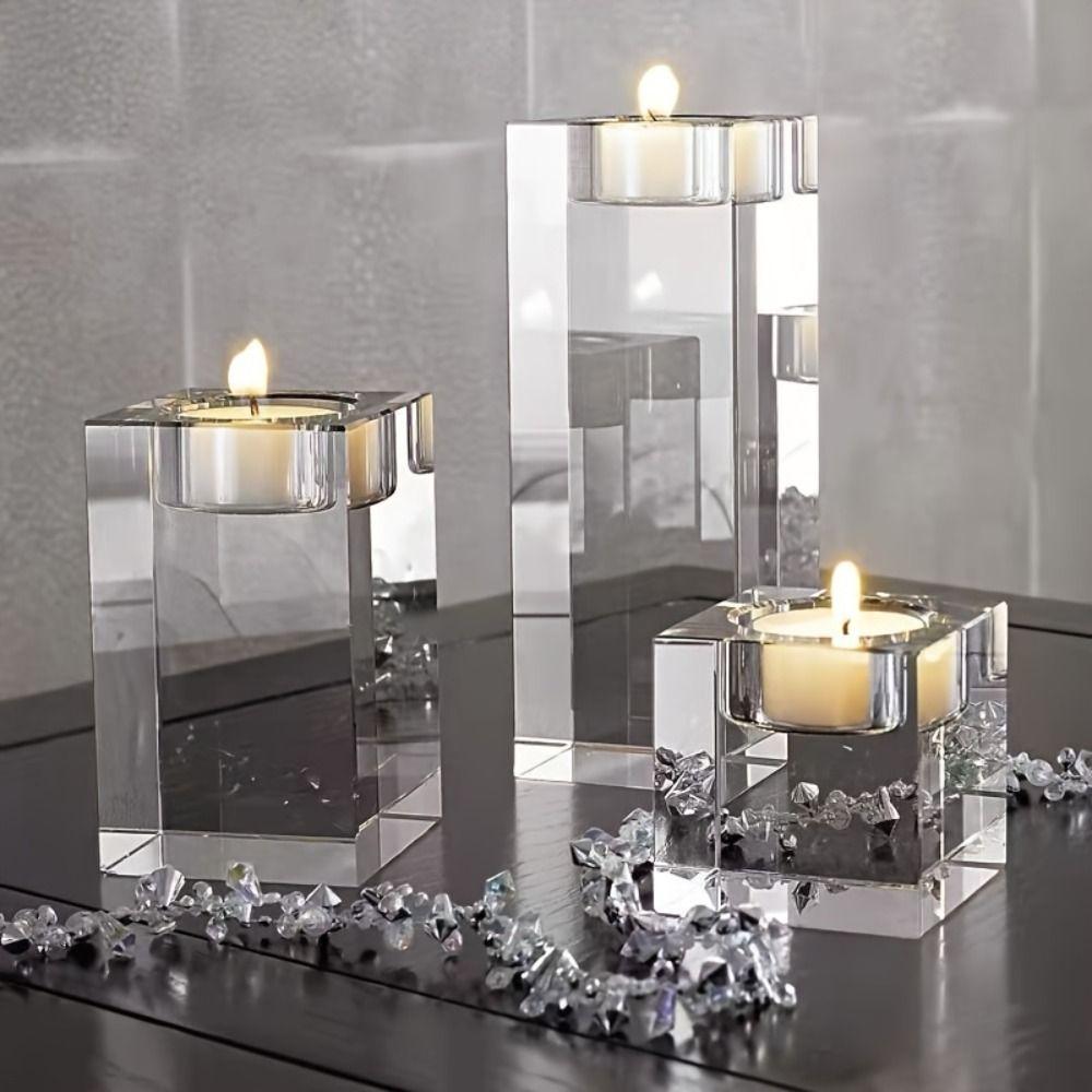 Modern Crystal Candle Holders Glass Butter Lamp Holder Creative Candlestick Ornaments  Indoor