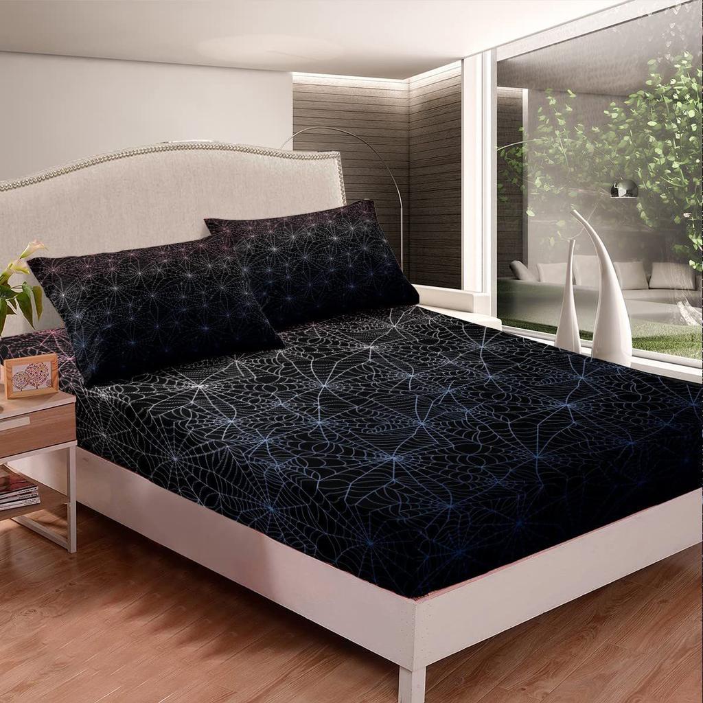 Spider Web Personality Pattern Bed Hat Four-Piece Bedding Set Bedroom Dormitory Bedding Decoration