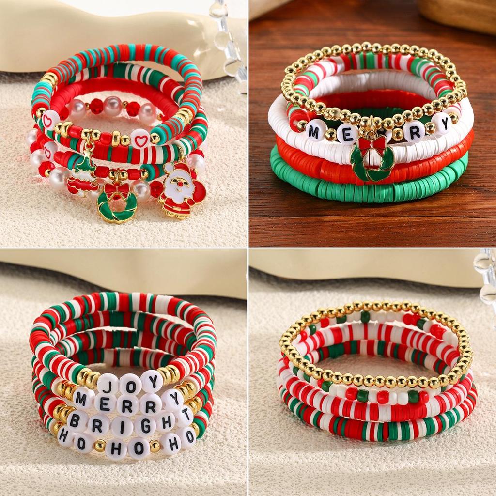 Trendy Santa Claus Crystal Pendant & Pearl Bracelet in Red, Green, White - Christmas Jewelry for Europe & America
