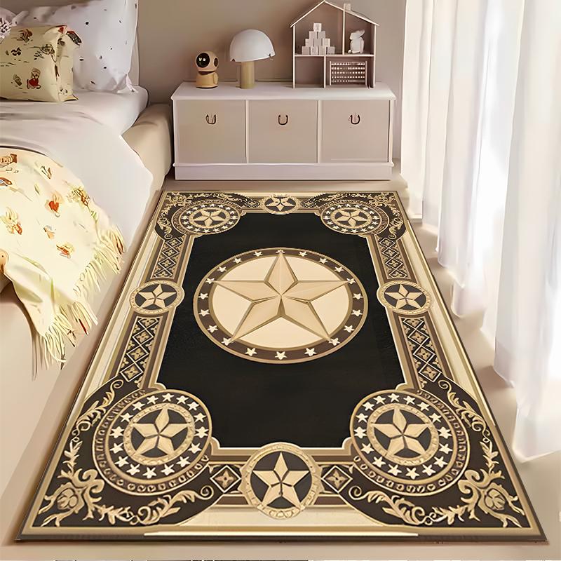 Vintage Star Emblem Pattern Carpet Design - Non-slip Rug Suitable for Living Room and Bedroom Sofas.