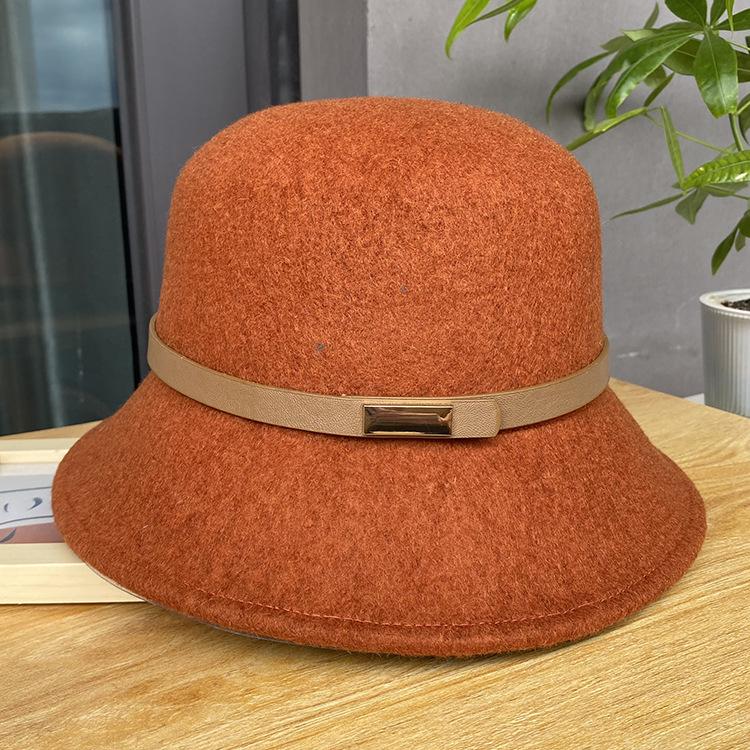 Belt Decoration Retro Elegant Basin Hat Men'S And Women'S Simple Fisherman'S Hat Woolen Fashion Hat