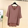 Women Casual Comfortable Summer Loose Fit Large Size Modal V Neck T Shirt Half Sleeve High Low Hem Top