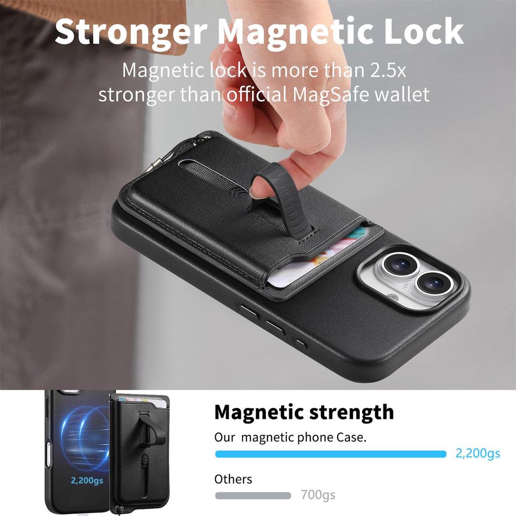 iPhone 17 Magnetic Card Holder Case with Anti-Lost Strap & Drop-Proof Cover, Compatible with 15 Pro & 16 Pro Models