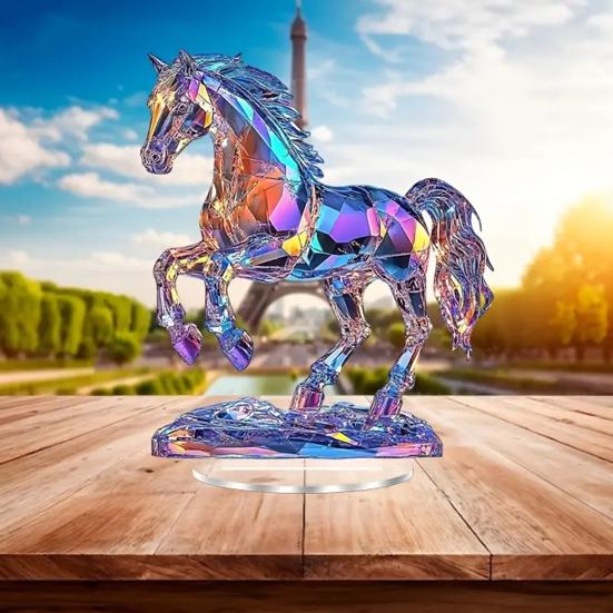 2D Fake Crystal Horse Ornament with Base Flat Acrylic Horse Table Sign Home Office Bookshelf Desktop Decoration Birthday Gift