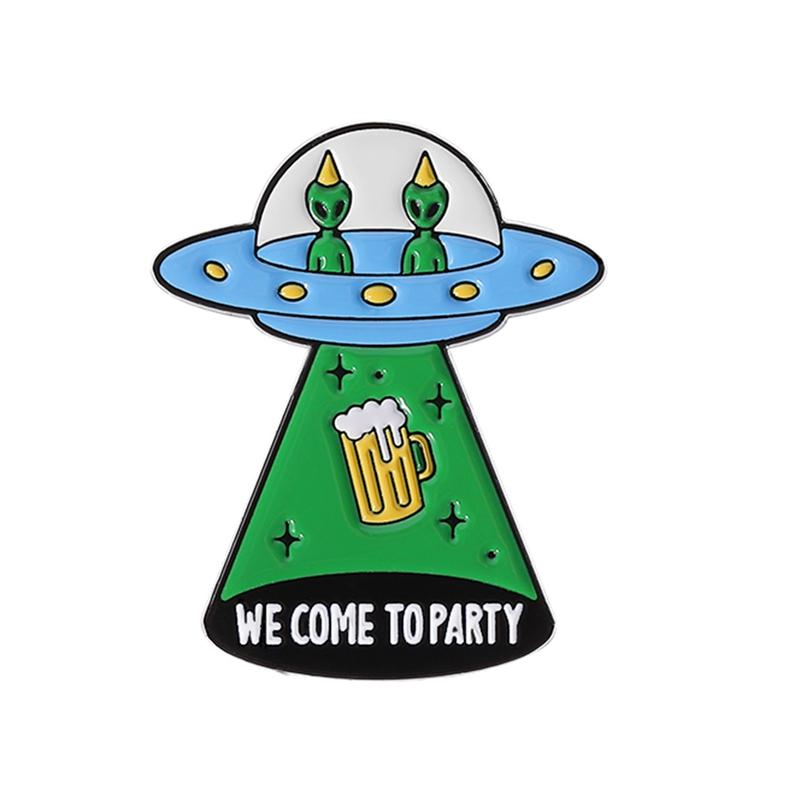 Cartoon Alien Creatures Enamel Pin Science Fictio Spaceship UFO Green Monster Brooches Lapel Badge Jewelry Gifts For Friends