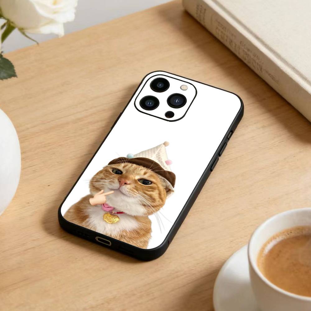 Goofy Cool Cats Big Eyes Phone Case For iPhone 17 16 15 14 13 12 Max Plus Silicone Black Cover