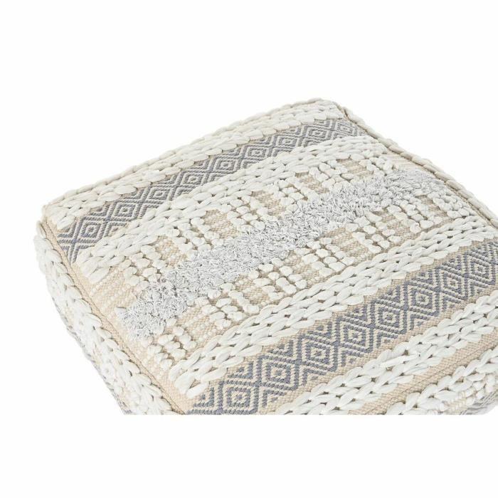 Coussin De Sol - Boho - 60 X 60 X 25 Cm - Polyester - Coton - Gris Et Blanc
