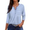 Ladies Casual Fashion V-neck Loose Versatile Striped Print Three-quarter Sleeves