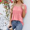 Spring Summer Pleated T Shirts Solid Color Women's Top Fashion O Neck Short Sleeve T-shirt