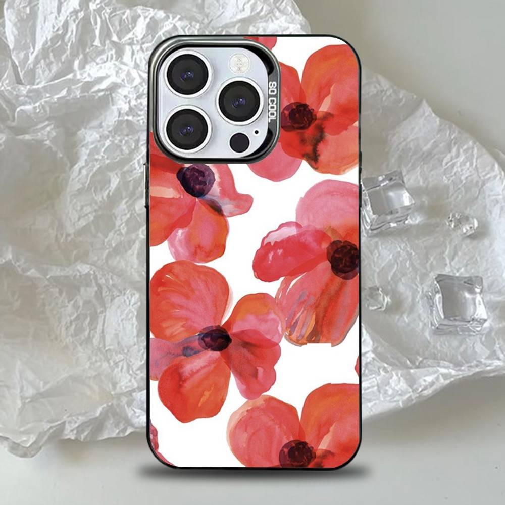 Red Poppy Watercolor Floral White Phone Case for iPhone 17 16 15 14 13 12 11 16E Series Pro Max Plus Double Layer Protection