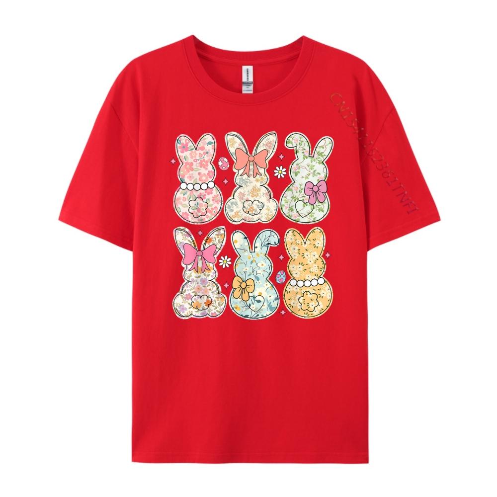 Cute Spring Floral Bunny Easter Coquette Easter Bunny Floral Graphic Shirts Unisex T Shirts Aesthetic S