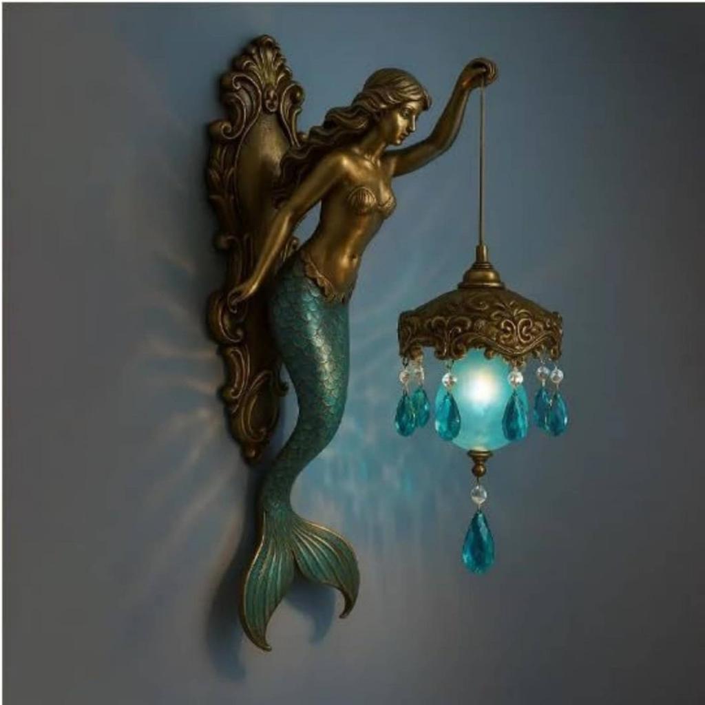 Mermaid Wall Lamp Resin Sculpture Mythical Figure Wall Lamp Mythical Creature Sconce Cordless Design for Themed Rooms, Hallway