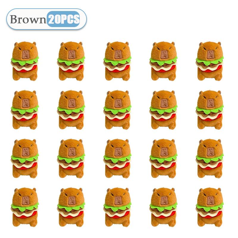 1-20PCS Hamburger Capybara Plush Keychain Backpack Pendant Toy Car Key Ring Decorat Kawaii Stuffed Doll Children Birthday Gift