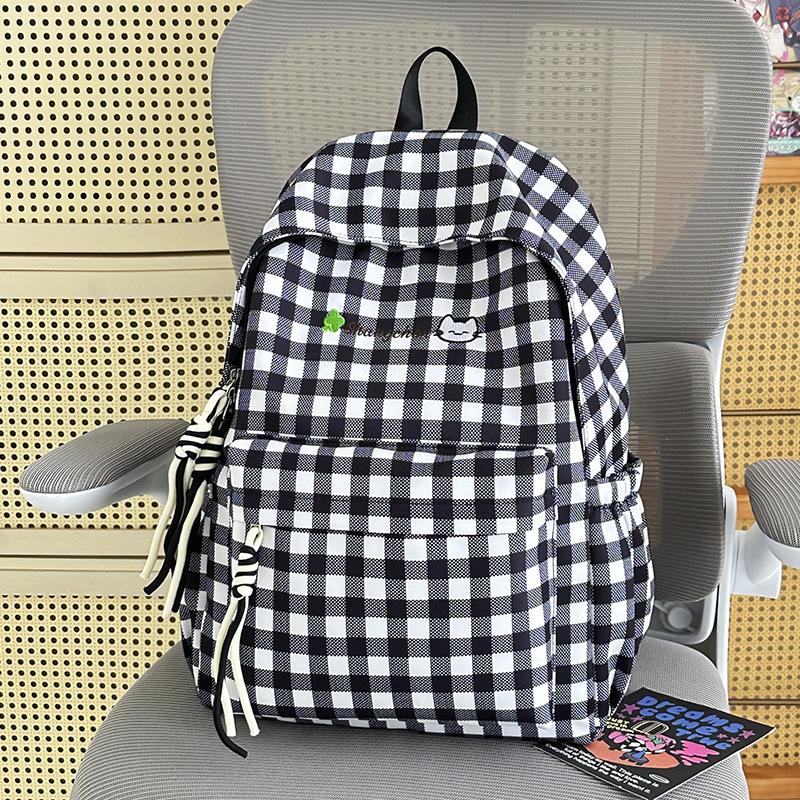 Schoolbag Plaid Backpack Large Capacity Female Middle and High School Student School Bag Simple Versatile Fashion Lightweight Leisure Travel Backpack