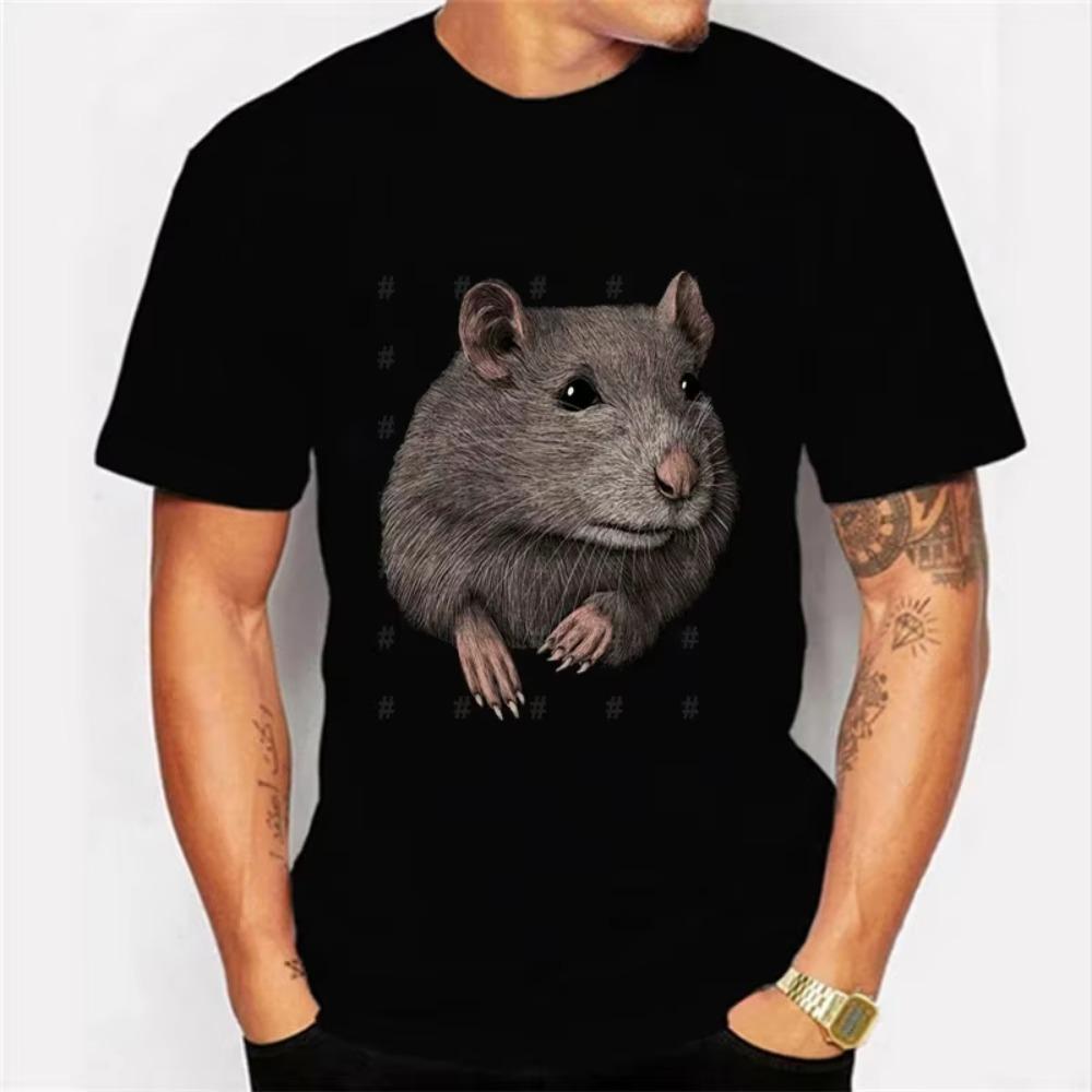 Men Women Cartoon T-Shirts 2024 Summer Harajuku Kawaii Rat Printed Short Sleeve Tees Couple Streetwear Loose Clothes Y2K Tops