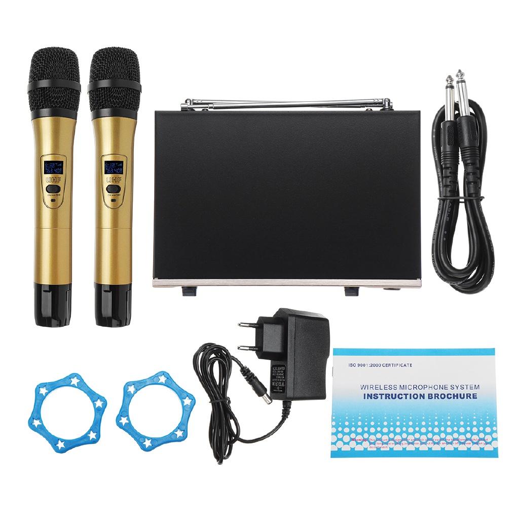 Black/Gold UHF Professional Wireless Microphones System  2Channel LCD Dual Cordless Handheld Mic Karaoke KTV Stage Party Speech
