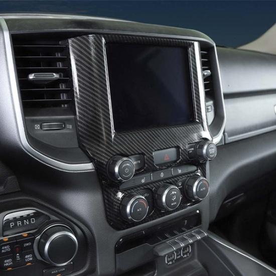 Carbon Fiber Center Console Gps Navigation Panel Trim Cover For Dodge Ram 2018+