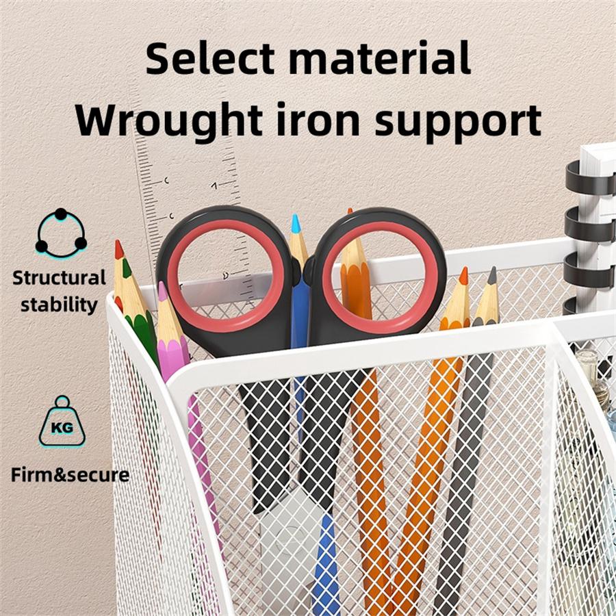 Desk Stationery Organizer Creative Metal Pen Holder Pencil File Storage Rack 7 Grid Storage Box Divided Container Office Access