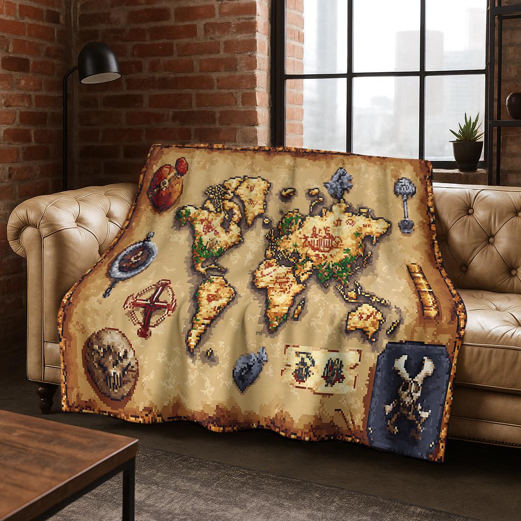Retro Navigation Map Compass Flannel Blanket Soft Warm Throw Blanket for Bed Bedroom Room Living Room Travel Camping Picnic Gift