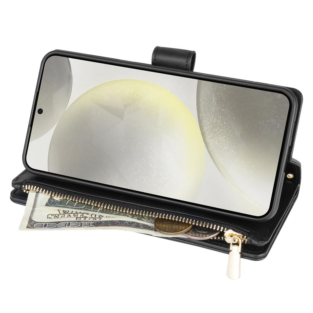 For Samsung Galaxy S26+ Case Rhombus Stitching Leather Wallet Phone Cover with Long / Short Strap