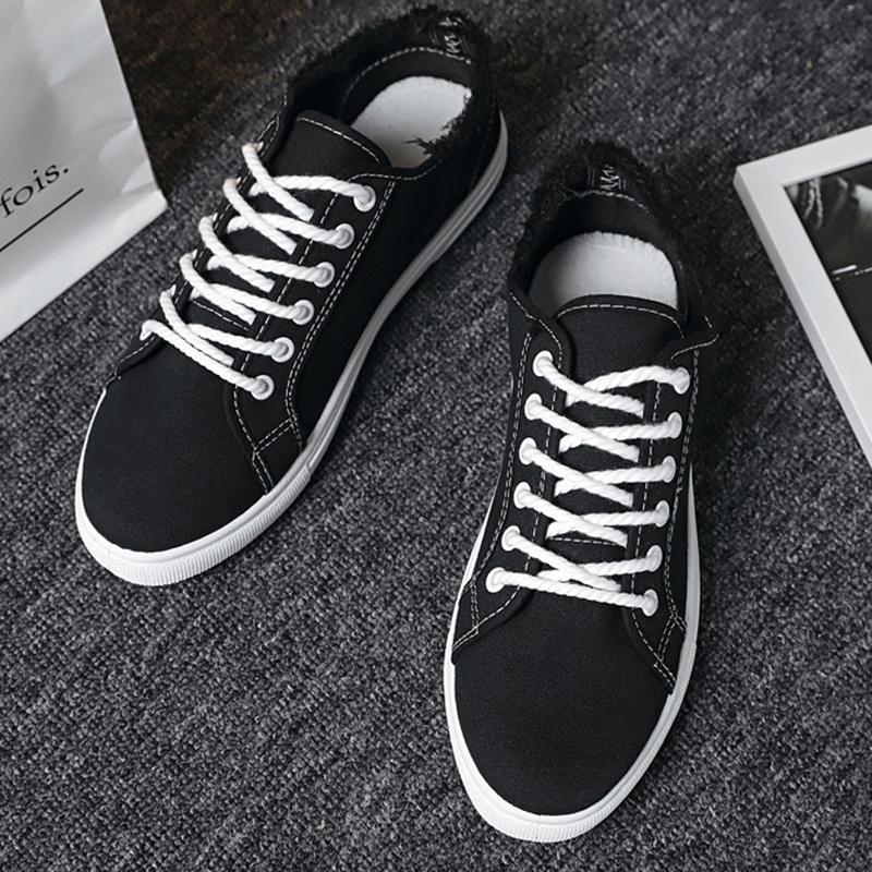 Plátěné boty Pánské Nízké měkká podrážka Malé bílé boty Módní ležérní Jedno chodidlo třmen Studentské tenisky