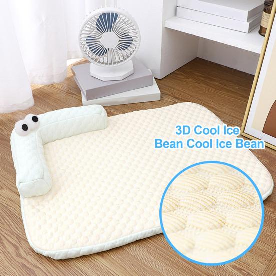 Dog Cooling Mat Ice Silk Cooling Pet Mat Bed Breathable Summer Pet Sleeping Pad with Neck Support Pillow for Small Dogs Cats
