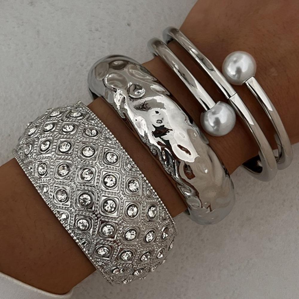 

Металевий перебільшений браслет широкий стразами інкрустований браслет модний металевий геометричний браслет вечірка Silver Style 3