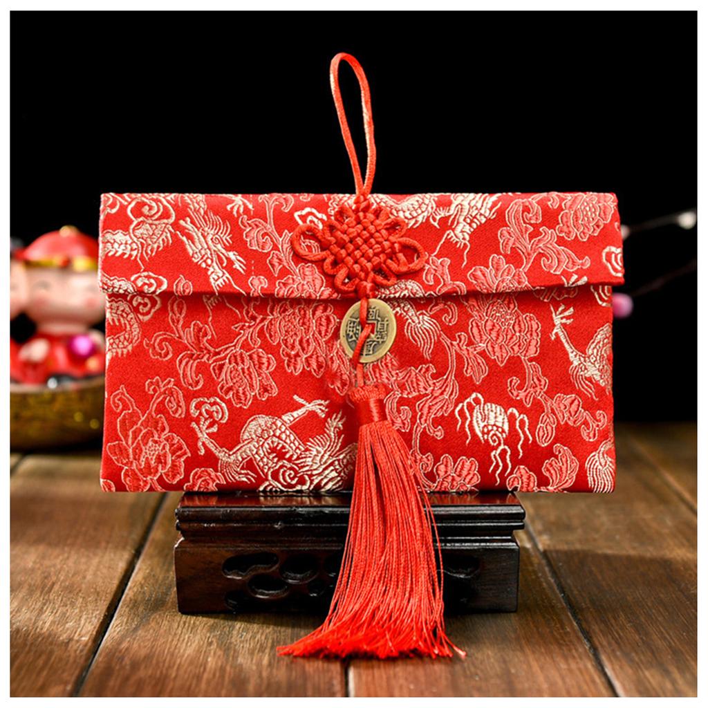 Chinese Brocade Red Envelope Bag Spring Festival Luck Red Packets Bag 2026 New Year Decoration For Chinese Wedding Birthday