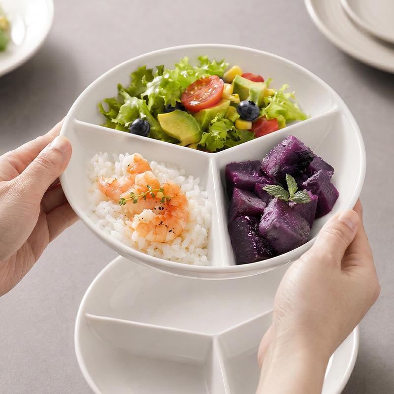 Three-Compartment Ceramic Steaming Tray: Rice Cooker, Baby Food Divider, Deep Vegetable Steamer.