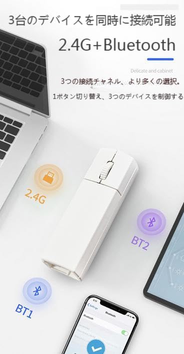 Wireless Bluetooth Perfect for PowerPoint Quiet with Storage Mini Aerial Simultaneous Connection to 3 Compatible with and macOS & 2.4G 2-in-1 Mouse,