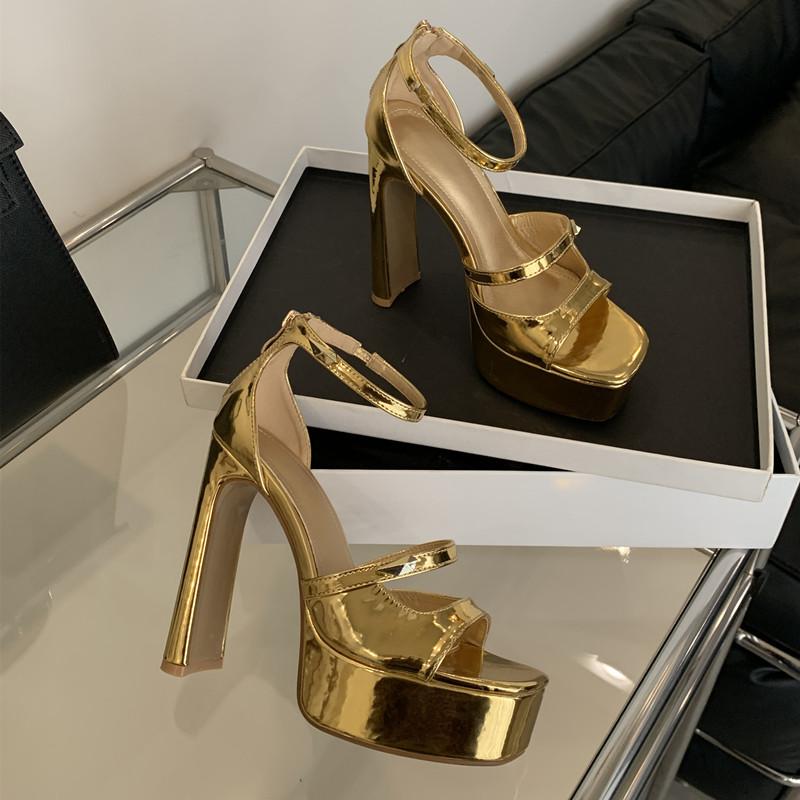 Fashion 2025 Summer Fashion Patent Leather Platform Wedges Women Gladiator Sandals Sexy Hollow Out High Heels Party Dress Chunky Shoes
