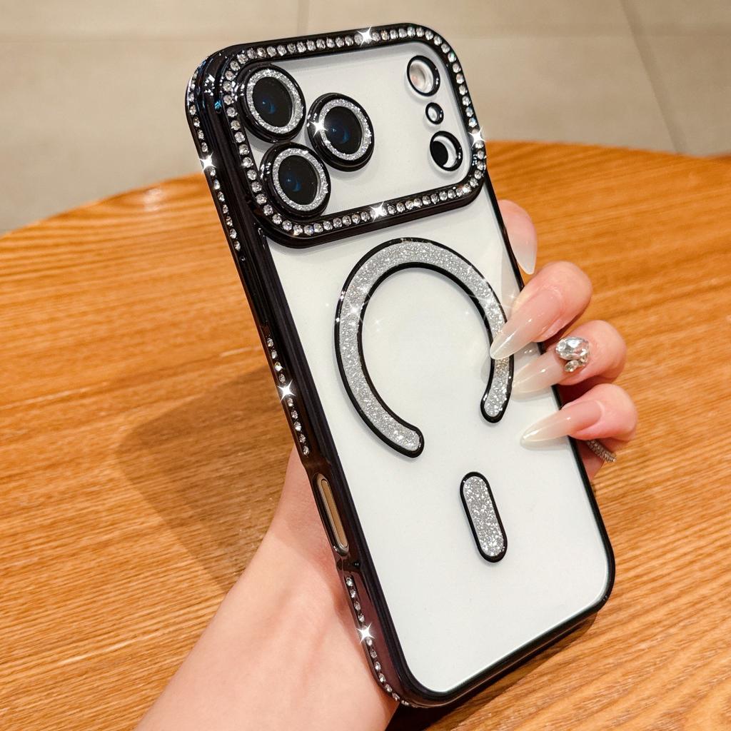 IPhone17PROMAX Plating Flash Powder Diamond Magnetic Suction Phone Case Suitable for Apple 16 Advanced Sense Anti Fall Soft Case