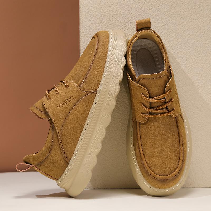New autumn British retro leather shoes lightweight soft sole heightening casual board shoes