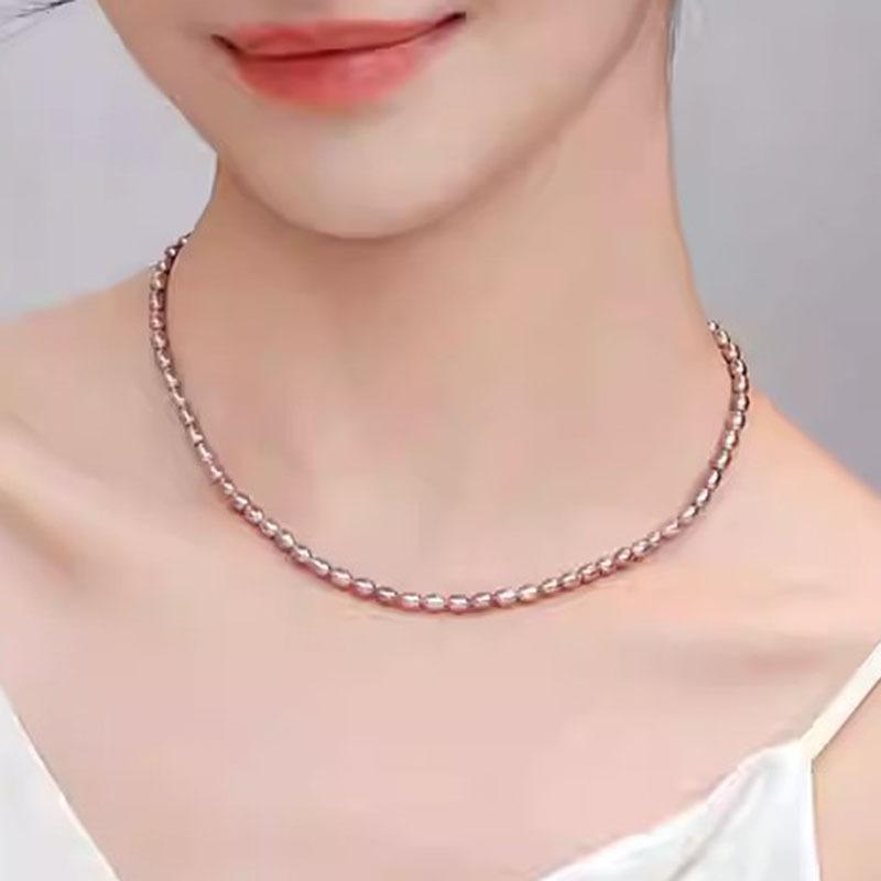Purple freshwater pearl necklace sweater femininity niche cold fashion collarbone chain