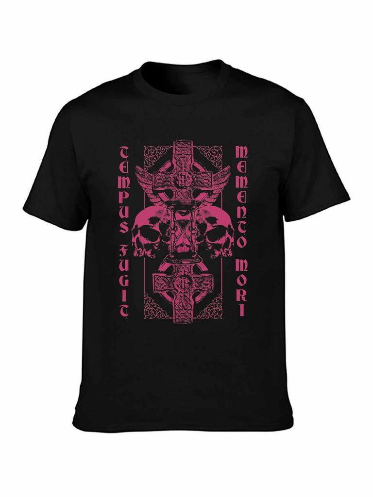 Gothic Skulls Celtic Cross Hourglass Tempus Fugit Memento Mori T-shirt