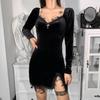 Gothic Retro Black Mini Dress High Waist Dress Street Dress Long Sleeve Party Dress