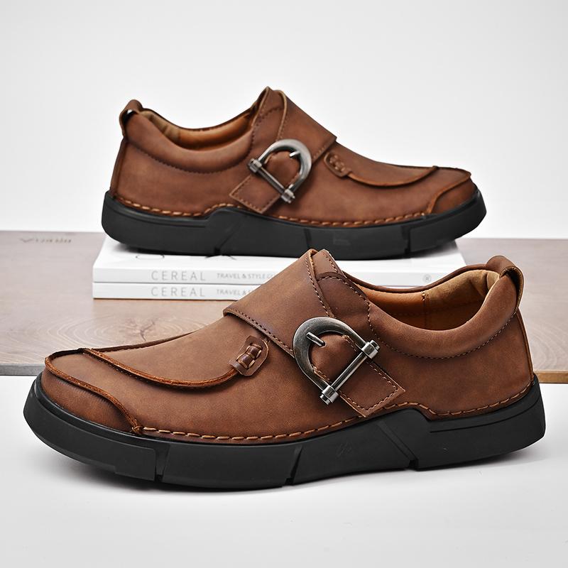 Hand-Made Leather Casual Shoes For Men Fashion Hasp Thick Sole Men Loafers Soft Moccasins Plus Size 40-47