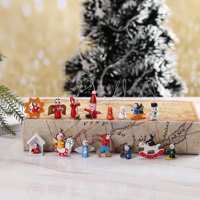 Christmas Decorative Nutcracker Christmas Tree Decorative Wooden Pendant 48 Piece Gift Box Desktop Ornament Y1157