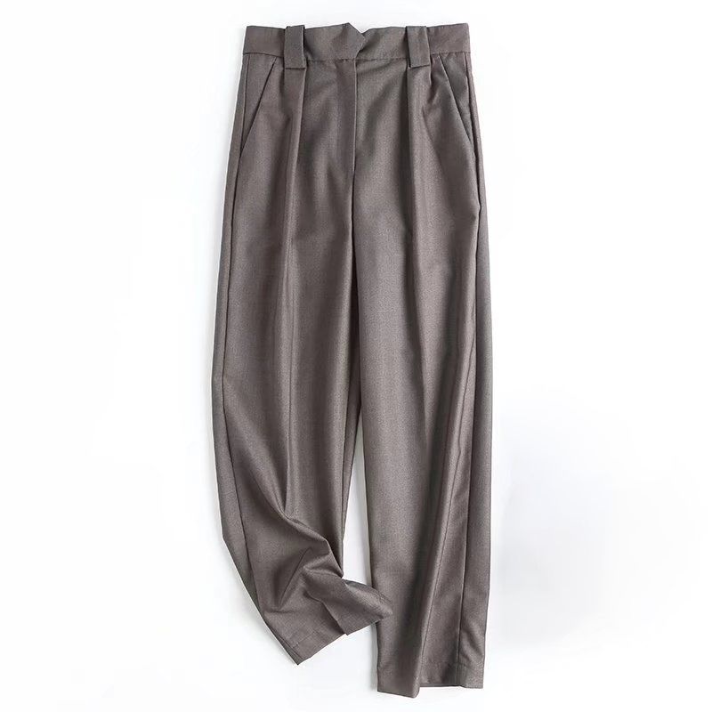 

MD Women clothes 2023 Autumn and Winter New Elegant All-Match Straight Pants Pleated Casual Trousers for Women 05002784706 Dark brown L