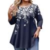 Top Moda da Donna Stampa Floreale Taglie Forti Manica 3/4 Orlo Arrotondato Girocollo