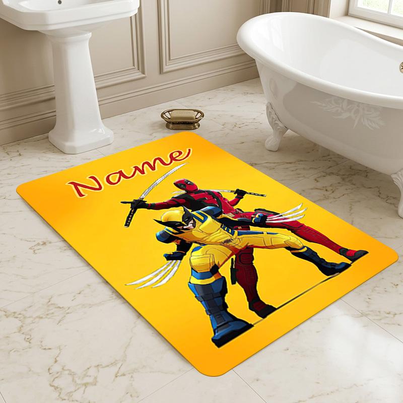 Personalized Name Wolverine Deadpool Living Room Non-Slip Area Rug Soft Carpet for Bedroom Kids Playroom Sofa Office Home Decor Doormat