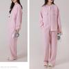 Yes Family Double Gauze Pajama Long Front Light XL Women's Set, 100% Cotton, Sleeves, Opening, Loungewear, Pink,