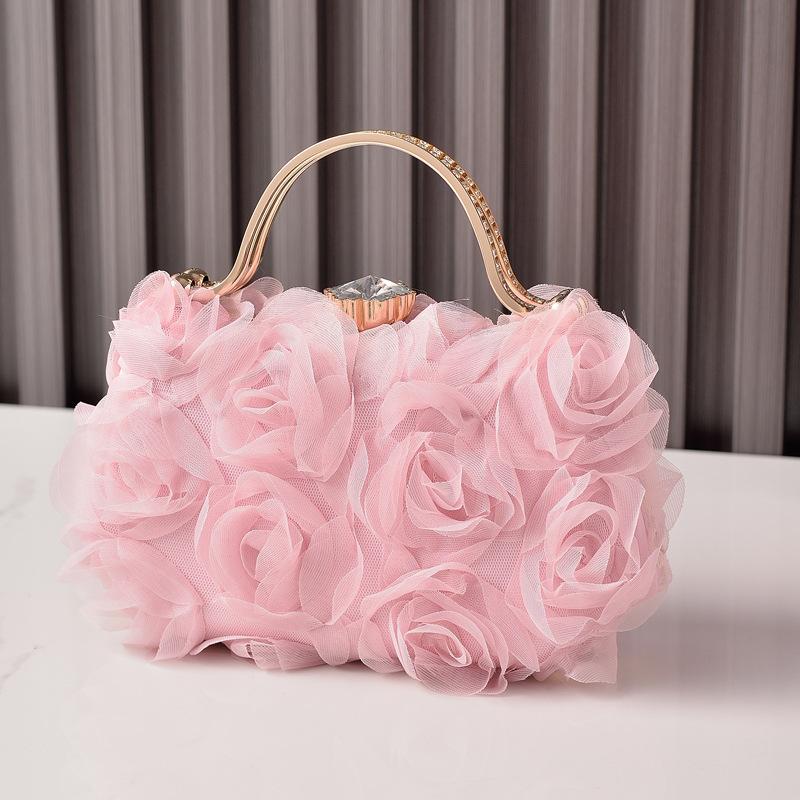 Pink Tote Bag Flower Shoulder High-end Spring Bag 2026 Luxury Designer Diamond Handbags for Woman Elegant Evening Wedding Clutch