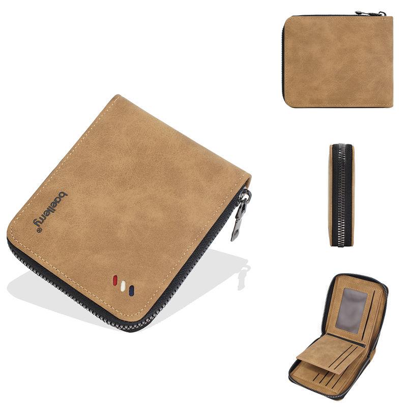 Baellerry Men Zipper Wallets PU Leather Short Coin Purse Vintage Design Card Holder