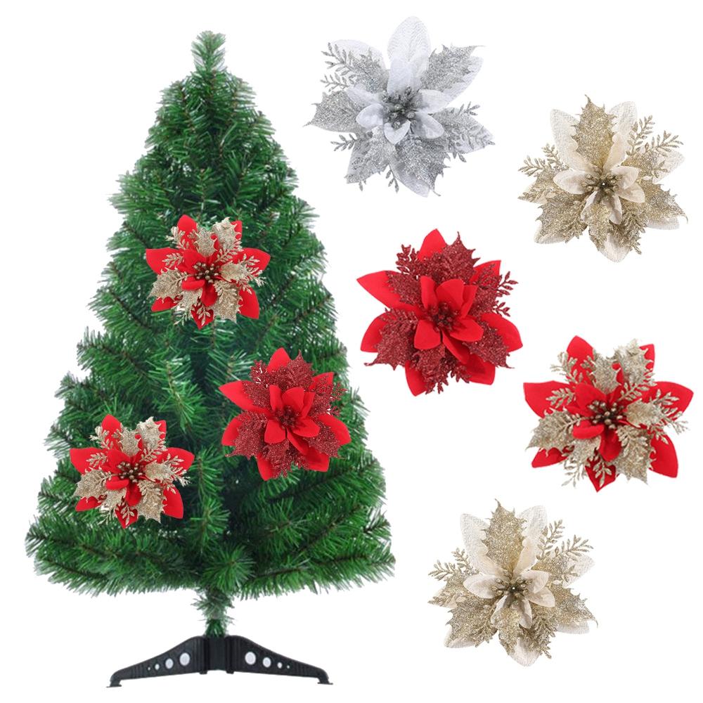 Home Decorations Christmas Tree Ornaments Artificial Christmas Flowers Fake Flowers Glitter