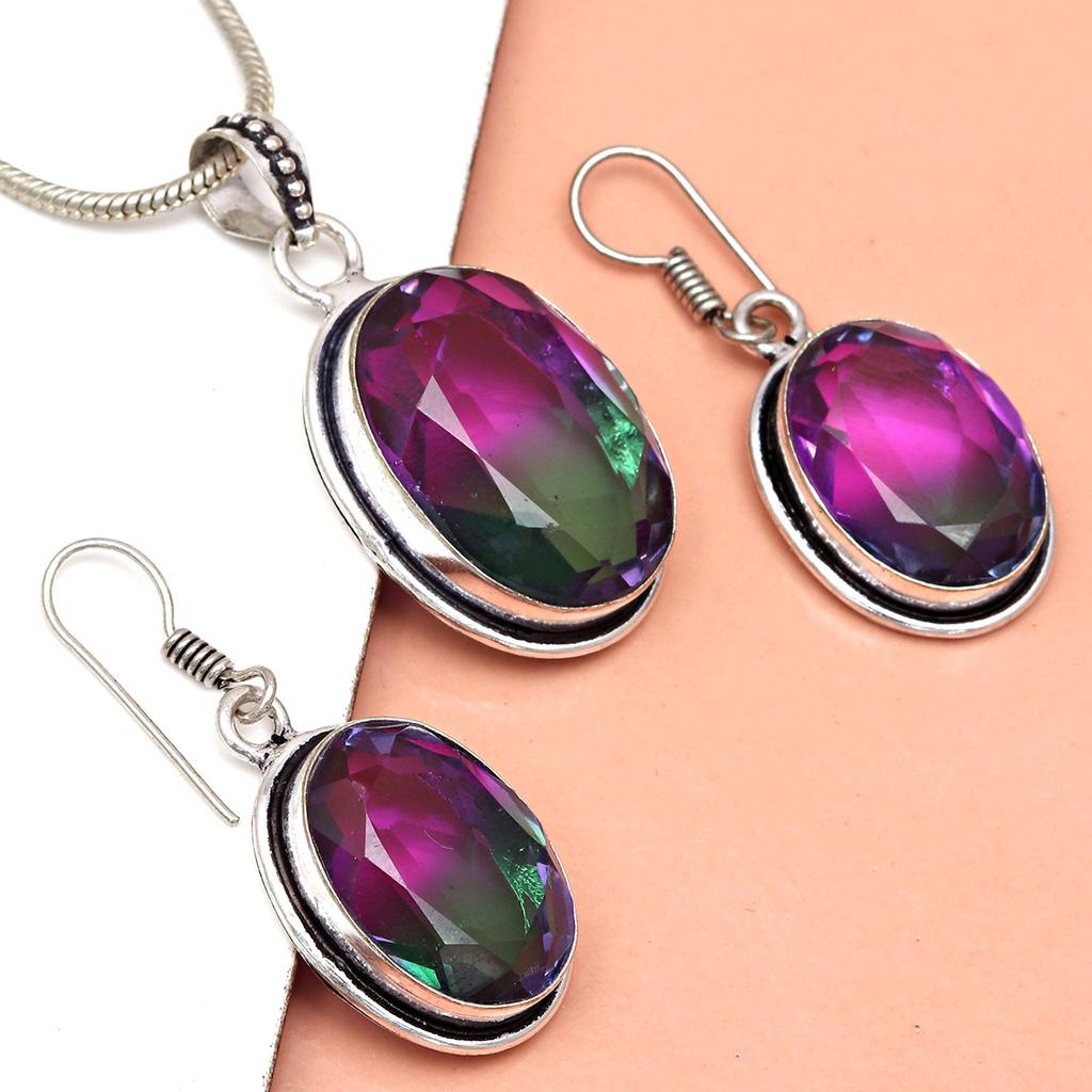Tourmaline Set Gemstone Gift Wedding Party Bi-Color Pendant,Earring,Ring
