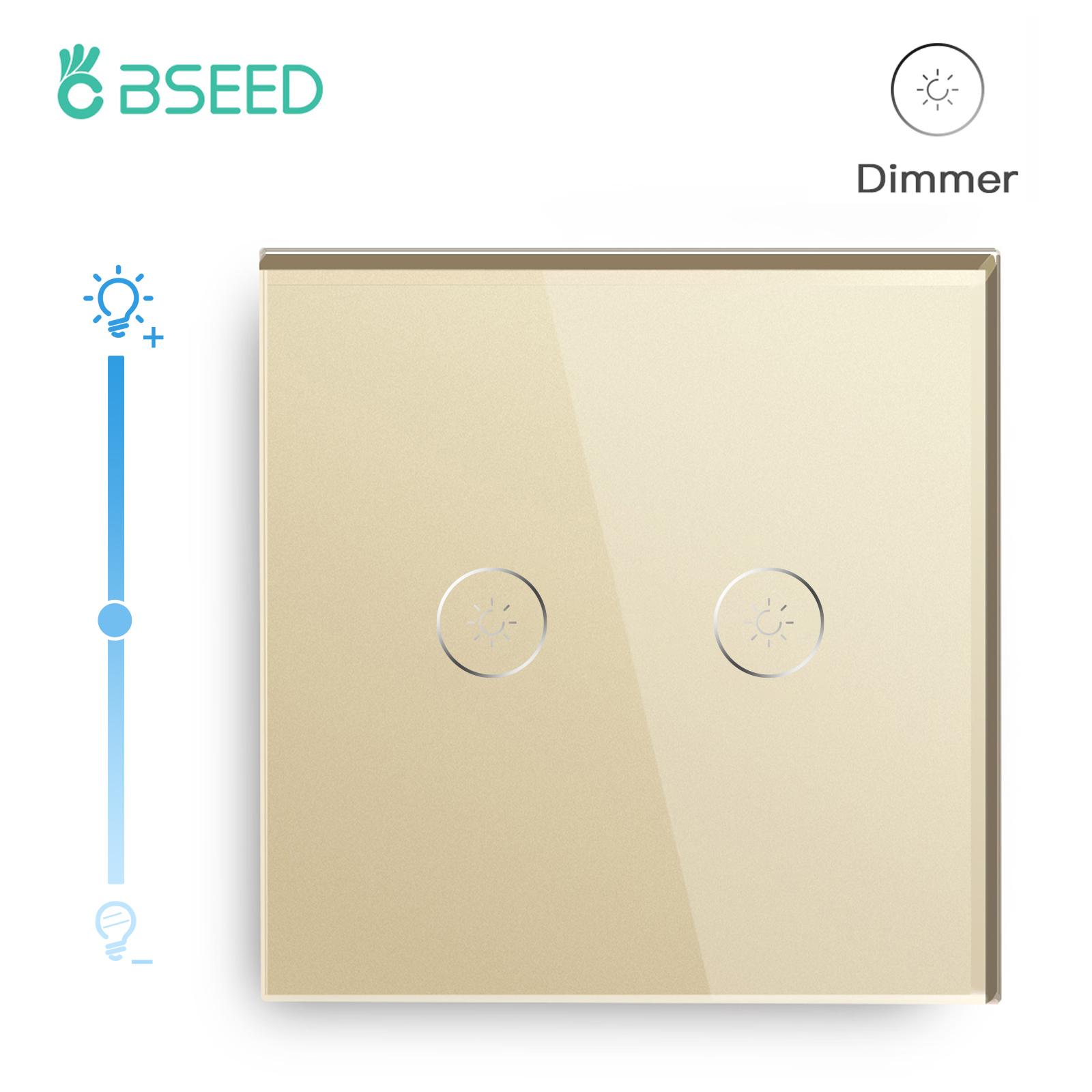 Bseed EU Touch Dimmer Switch 2 Gang 1 Way Led White Black Gloden Crystal Class Panel Dimmer 2 Gang 1 Way золотой